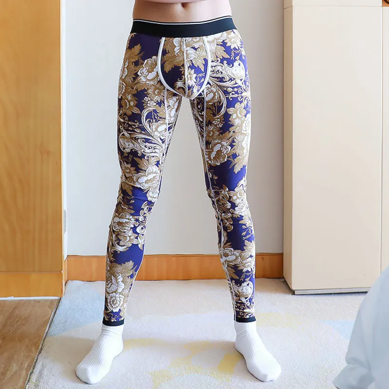 Men Sleep Bottoms Bugle Pouch Leggings Printed Pajamas Underwear Pants Sleepwear Long Johns Homewear Pantalon Trousers Plus Size