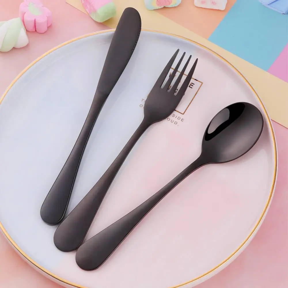 3pcs/set Colorful Children Stainless Steel Cutlery Set Tableware Kids metal Dinner Knives Forks soup spoon Sets Food Dining Set