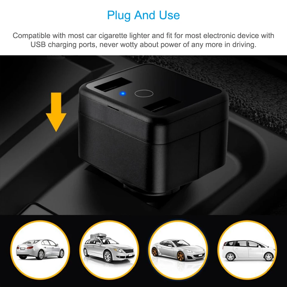 Imagem -03 - Mini Veículo Gps Tracker & Carregador de Carro com Sos Escondido Botão de Chamada de Emergência Ouvir-em Acc & Porta Carregador Usb Aplicativo Gratuito 2-em1