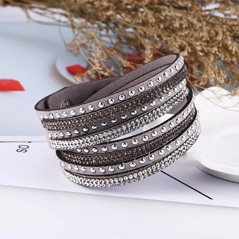 Leather Bracelet For Women Multi-layer Crystal Rhinestone Cuff Warp Charm Bracelets Bangles 2019 New Fashion Jewelry 17 Design