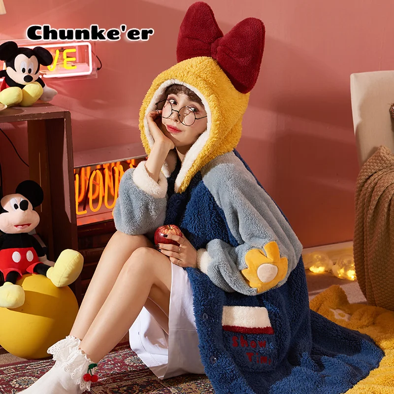 

Coral Velvet Nightgown Female Lamb Cashmere Nightgown Flannel Bathrobe Lovely Morning Gown Hooded Thickened Home Clothes Autumn