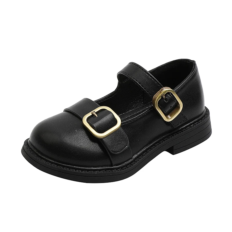 2021 Baby Girls Marry Jane Leather Shoes Performance Dress Big Kids Princess Flats Plain Black White School Sneakers Size 23-36