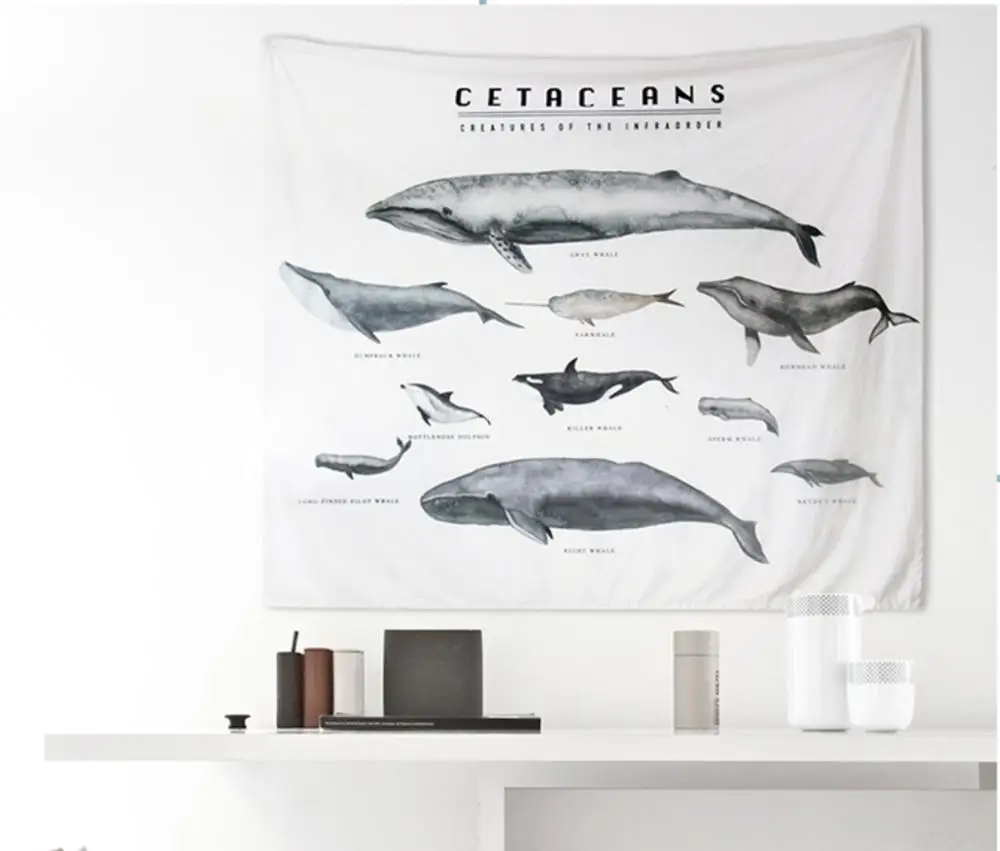 Ins Nordic hanging cloth Cetaceans of the Infraorder Ocean Whale High Pixel Art Decorative Tapestries Wall Hanging Decor Gift