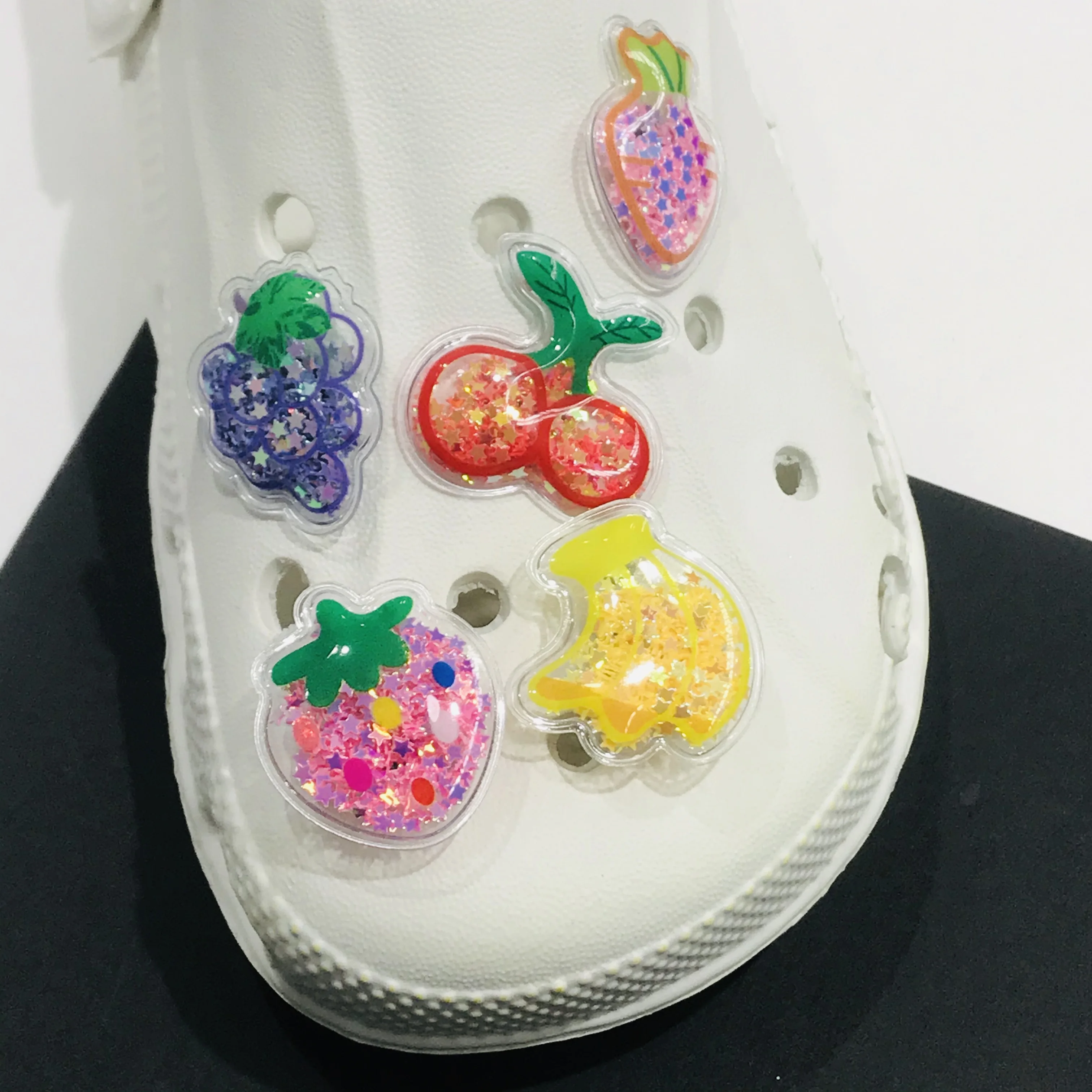 1Pcs Fruit Cherry Blown Sand Shiny Accessories Shoe Charms Shoes Buckle DIY Wristbands Shoes   Kids Gift Decoration