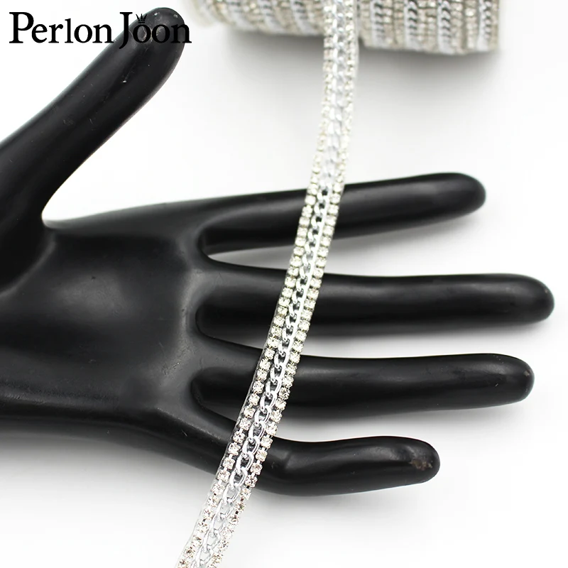 1 yard black and white rhinestone chain trim combination belt ironing on clothes, bags and shoes accessories decoration TR151