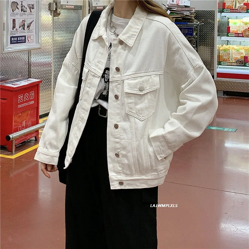 2022 Spring New White Denim Coat Female Loose Vintage Jeans Jacket The Tide Womens\'s Jackets