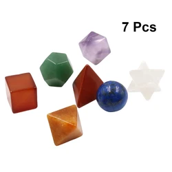 7pcs Healing Crystal Solids Sacred Set with Merkaba Star Carved Chakra Stone for Meditation Therapy Healing