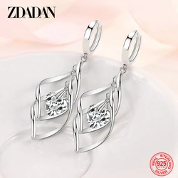 ZDADAN 925 Sterling Silver Hollow White Crystal Long Drop Earrings For Women Fashion Wedding Jewelry Gift