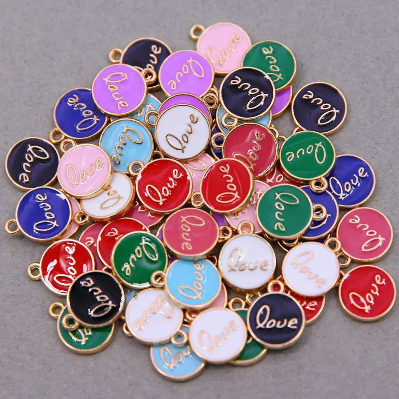 10pcs/lot 12mm Alphabet Letter LOVE Double Face Enamel Charms Handmade Pendants Jewelry Making Handmade Craft DIY Bracelet