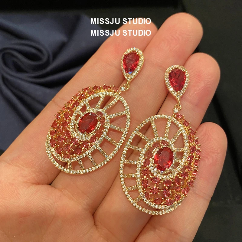 925 Silver Needle Drop Earrings For Women Baroque Luxury Fine Jewelry Red Conch Shape Accessory Brincos Eardrop Stud Earring