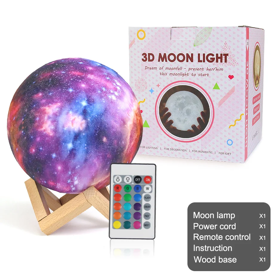 3D Print Moon Lamp 16 Colors 8cm 15cm 20cm Night Light USB Rechargeable Starry Sky Moon Decoration Lights Touch Remote Control