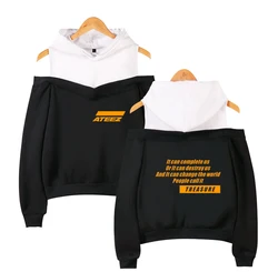 ATEEZ off shoulder hoody pattern printing Women's Fashion Casual Sweatshirt off-shoulder Hoodie sexy sweathirt