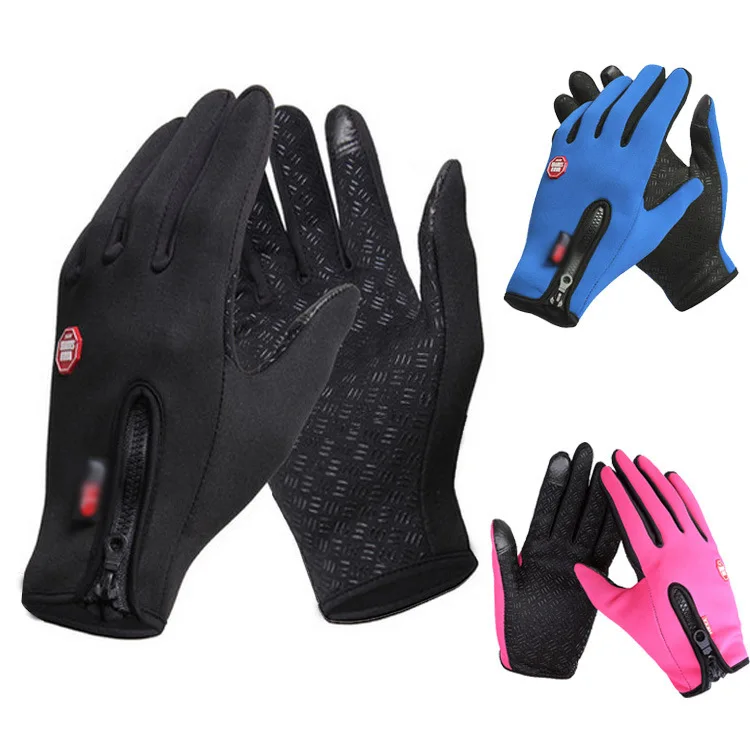 Riding Gloves Men and Women Fleece Windproof Warm Touch Screen Gloves Outdoor Mountaineering Breathable Cycling Zipper  Gloves