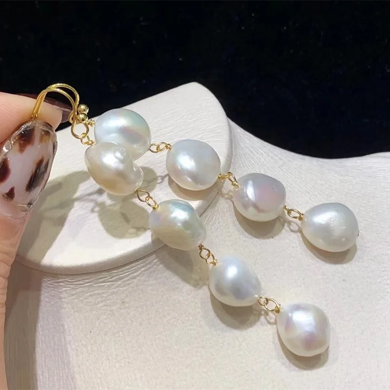 hot sell lady natural white nugget shape real pearl beads handmade high quality long earring women bridal fashion  gift