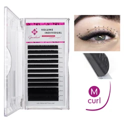 Genielash m curl 0.07 de extensão de cílios/0.10 8-15mm cílios individuais misturados extensões de chicote de volume de vison cilios naturais 12 linhas