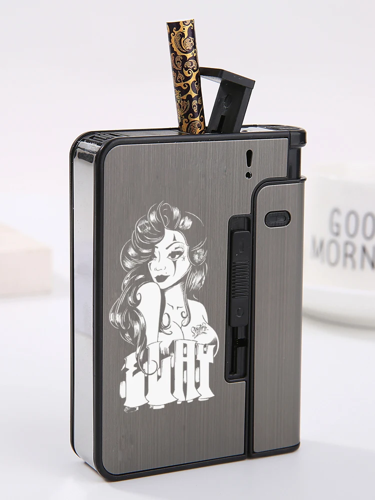 10 Sticks Cigarette Case Box Metal Plastic Tempting Sexy Beauty Creative Design Tattoo Woman Text LOGO Custom Made DIY