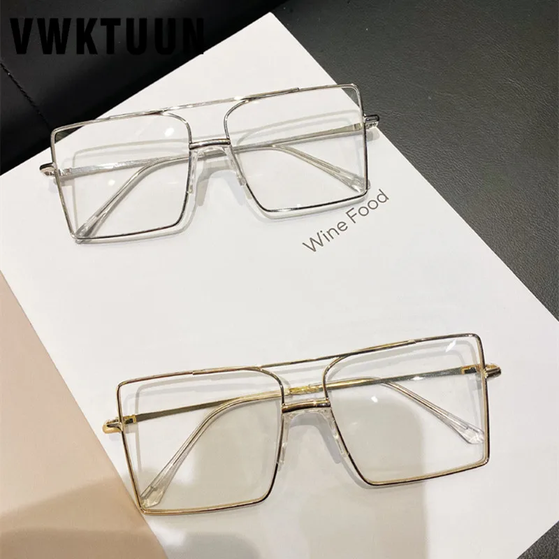 VWKTUUN Oversized Glasses Frame Women Men Eyewear Clear Lens Computer Glasses Metal Eyeglasses Frames Vintage Twin Beams Glasses