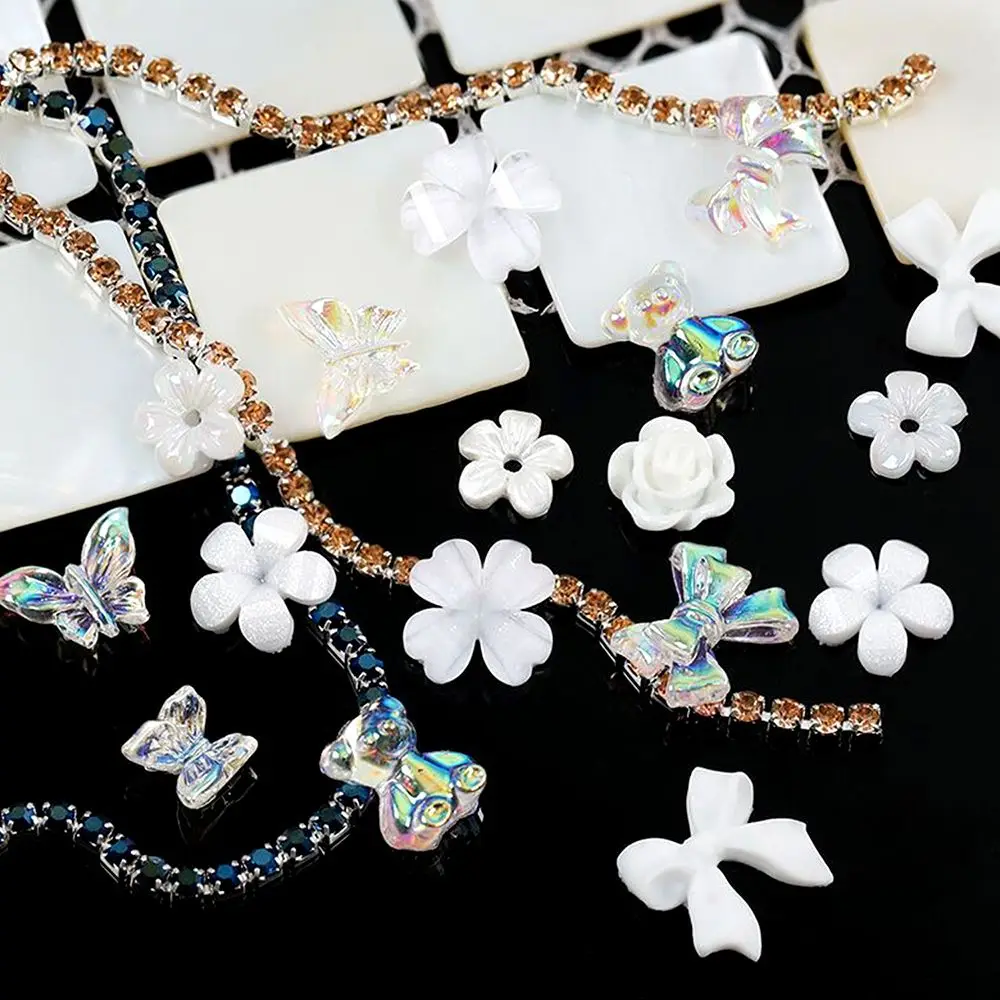 Ohrstecker Damen Mädchen Maniküre Set Schleife DIY Charm Weiße Blume Nail Art Charms Nail Art Strass Kit Multi Shaped Jelly Bear Shape