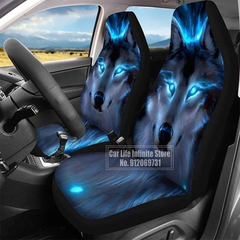 1/2/7PCS Universal Car Seat Covers 3D Animal Wolf Printing Car Seat Set Protector Cushion Full Cover For Most Car Cool Style