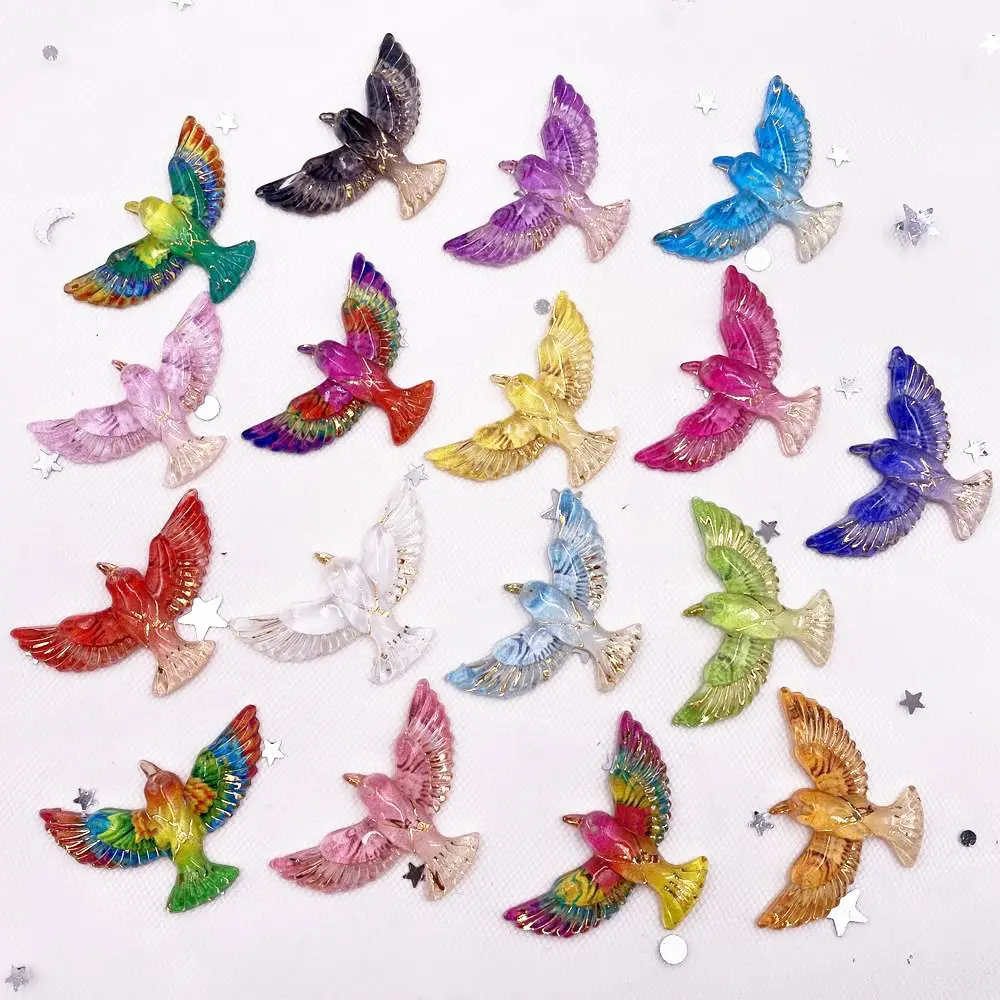 New 10pcs Resin Shiny Colorful Bird Flatback Rhinestone Scrapbook 1 Hole Buttons Wedding  Applique DIY Ornaments Crafts