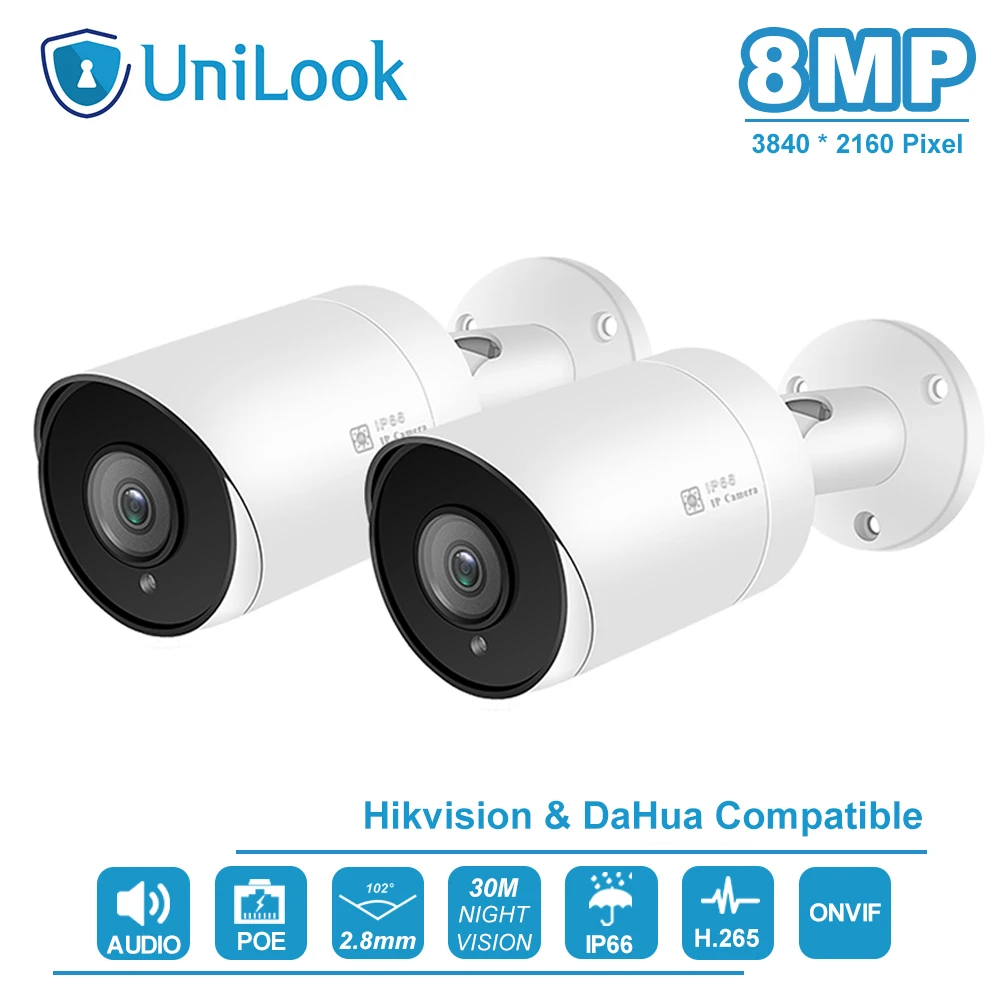 Unilook 8ch Nvr 4/6/8Pcs 8mp 4K Bullet Poe Ip Camera Nvr Kit Buitenbeveiligingssystemen Nachtzicht H.265 P 2P View Nvr Kits