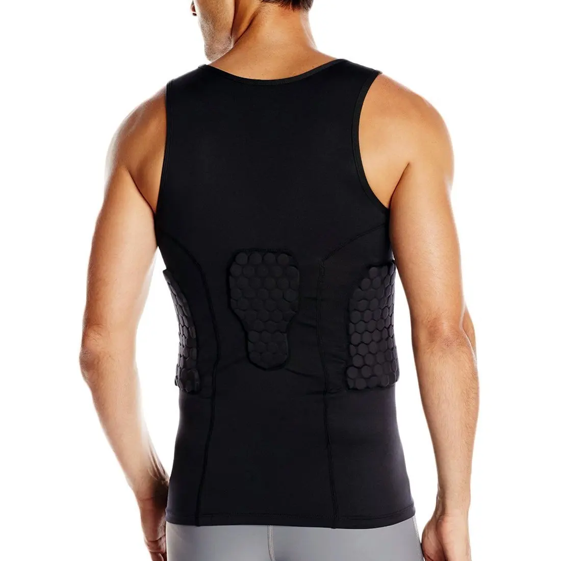 Men's Rib Protector Padded Vest Compression Shirt Training Vest with 3-Pad for Football Soccer Basketball Hockey Protective Gear