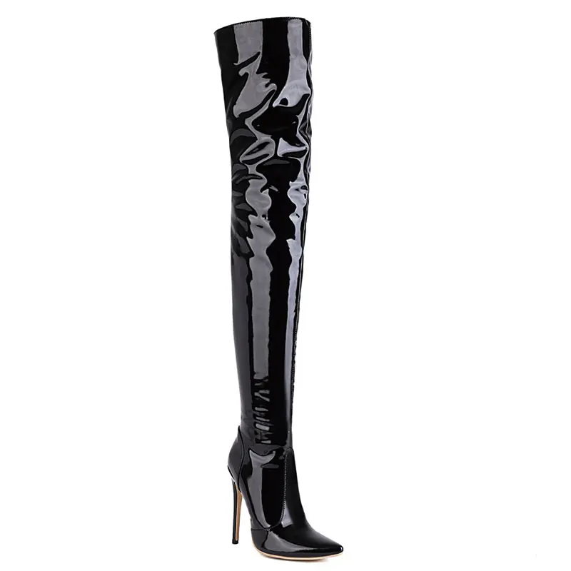 Sgesvier 2021 New Sexy Over the knee Long Boots  High Heel Patent leather Autumn Winter Women Shoes Black Red White Size 32-49