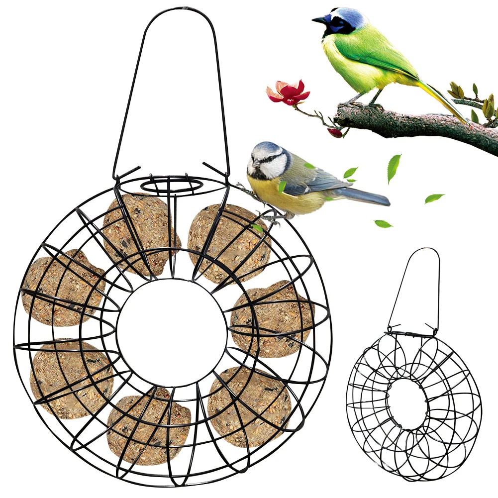 Bird Feeder Outdoor Hanging Metal Mesh Bird Feeding Supplies Wild Birds Grease Ball Holder Feeder Large Food Ring for Birds