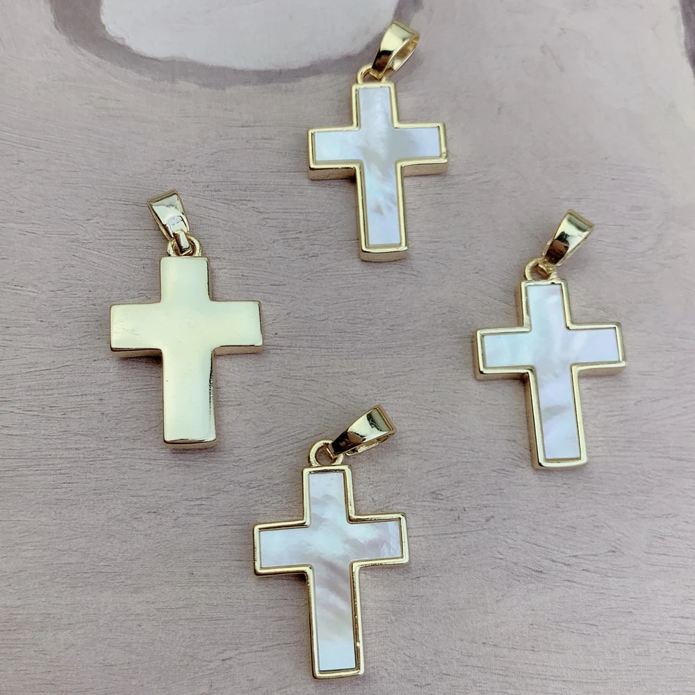 Natural White Mother of Pearl Shell Classic Cross Pendants Charms For DIY Jewelry Making Necklace Bracelet Women Accessories
