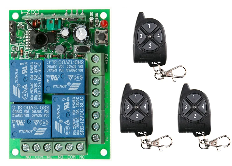 433Mhz Universal Wireless Remote Switch DC 12V 24V 4 CH 4CH relay Receiver Module and RF Remote Control 433 Mhz Transmitter