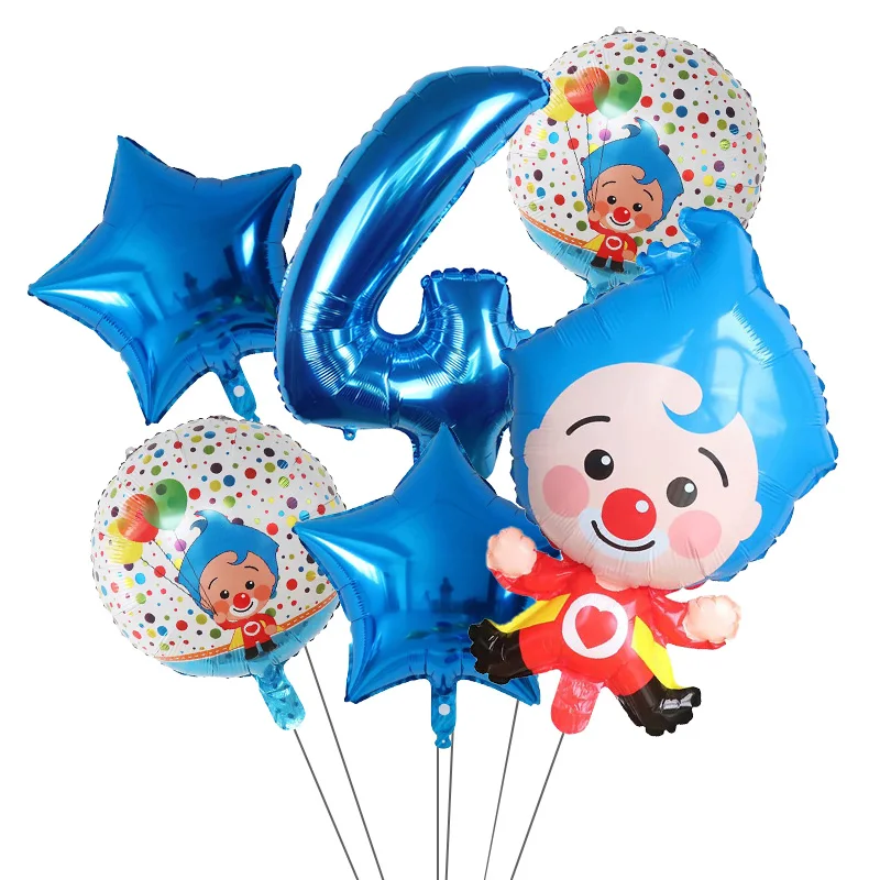 6pcs/Set Plim Clown Foil Helium Balloons Red Number Balls Air Globos Children\'s Happy Birthday Party Decorations Kids Toys Gifts