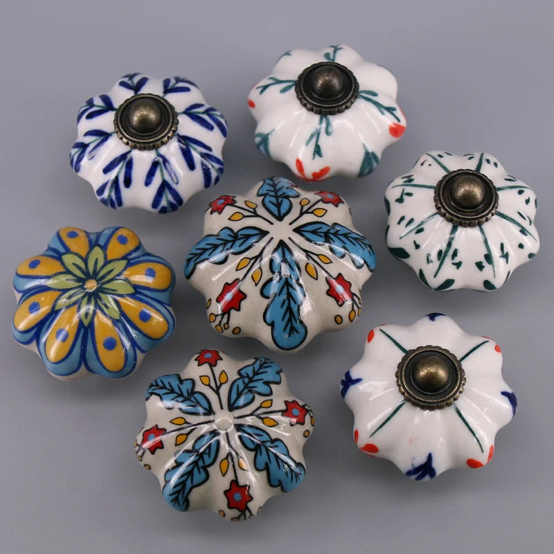 1x Kids room Drawer Knob Handle Colorful Pumpkin style Dresser Pull Ceramic Kitchen Cabinet Handle Knob Furniture Hardware