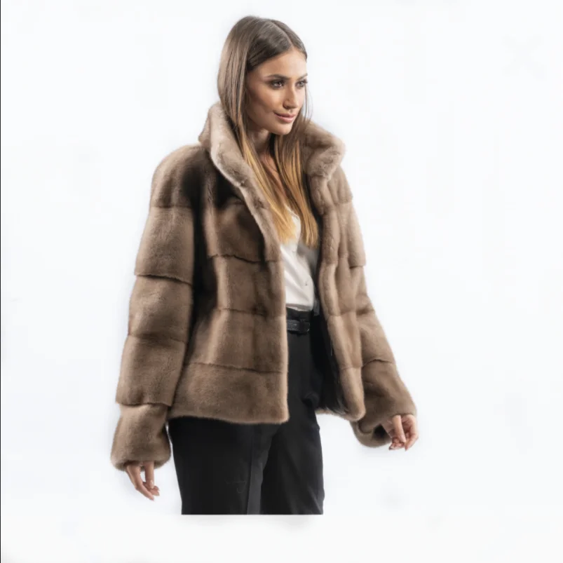 Real Fur Coat for Women, Natural Mink Fur, Short Warm Jacket, Retro Clothes, Winter