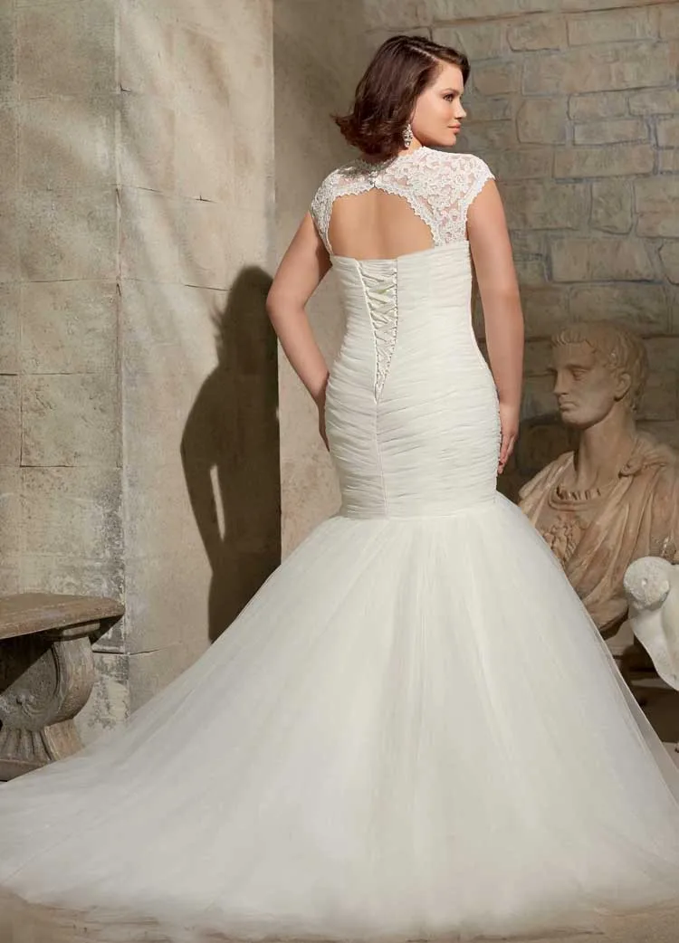 Robe de mariée plissée en dentelle, grande taille, style sirène, bon marché, 2018