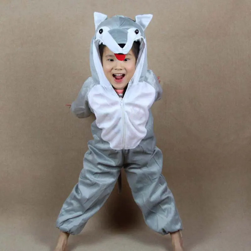 Umorden Children Kids Baby Girl Boy Gray Wolf Costume Jumpsuit Cartoon Animal Wolf Performance Children's Day Costumes Jumpsuits