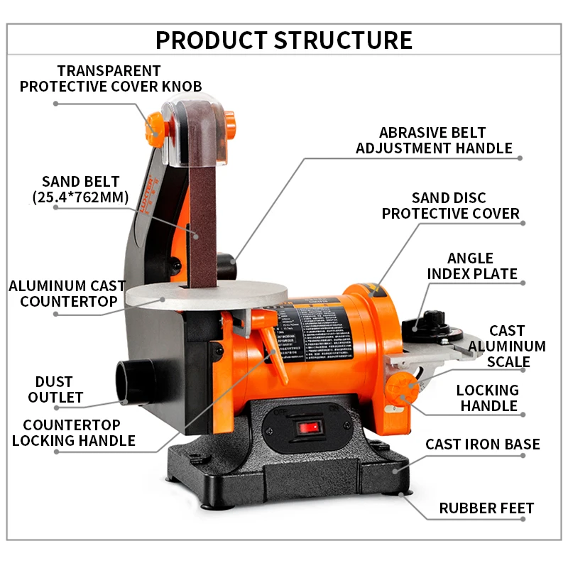 300W Sanding Belt Machine, Sanding Table, Small Sanding Machine, Metal Polishing And Rust Removal