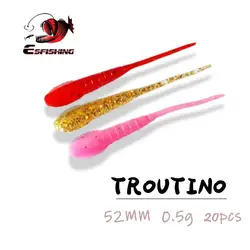 ESFISHING Soft Plastics Worm Bait Troutino 20pcs 52mm Cheap Leurre Souple Pesca Winter Ice Mini Fishing Lure Tackle