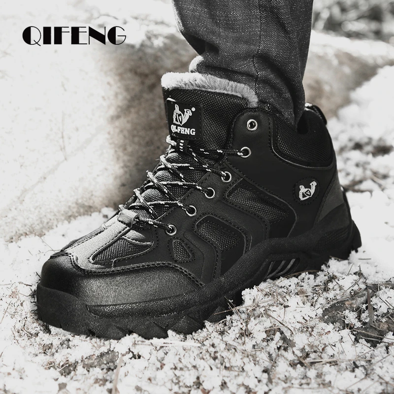 Large Size Outdoor Ankle Boots Men Snow Boots Fashion Lace Up Casual Sneakers Leather Winter Cowboy Footwear Hiking Shoes Spring