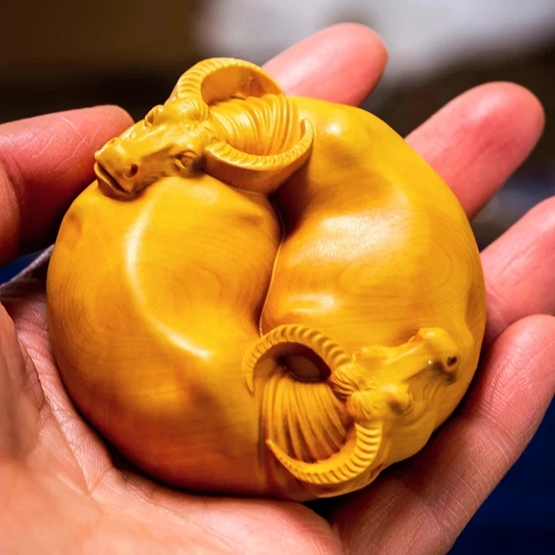 Boxwood 5CM 7CM Bull Solid Wood Carving Feng Shui Buffalo Animal Wood Statue Chinese Zodiac Sculpture Home Decor
