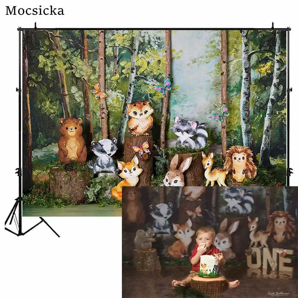 

Cartoon Forest Safari Animals Backdrop Family Shoot Photocall Baby Shower Customized Photo Background Decor Banners Photo Studio