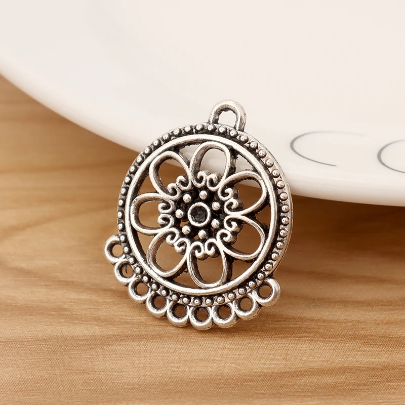 10 Pieces Tibetan Silver Flower Chandelier Multi Connector Charms Pendants for DIY Earring Jewellery Making Findings Accessories