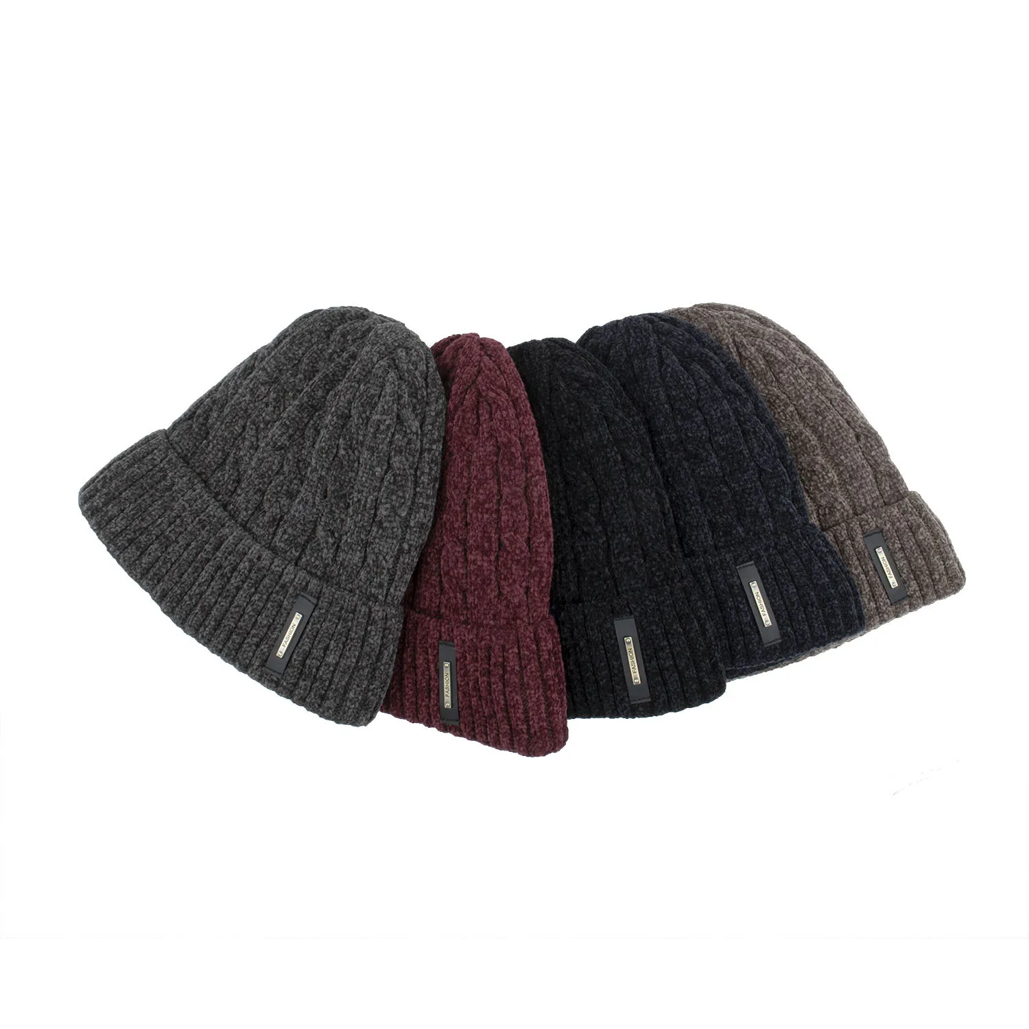 Gorro con forro polar grueso para hombre y mujer, gorro cálido de punto de chenilla, bufanda, Color sólido, cuello, Invierno