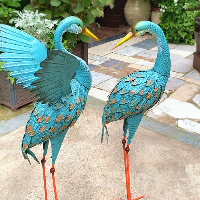 Vintage Home Outdoor Garden Artificial Fake Flamingo Bird Ornaments Pond Statues Landscape Decoration Metal Animal Yard Figurine