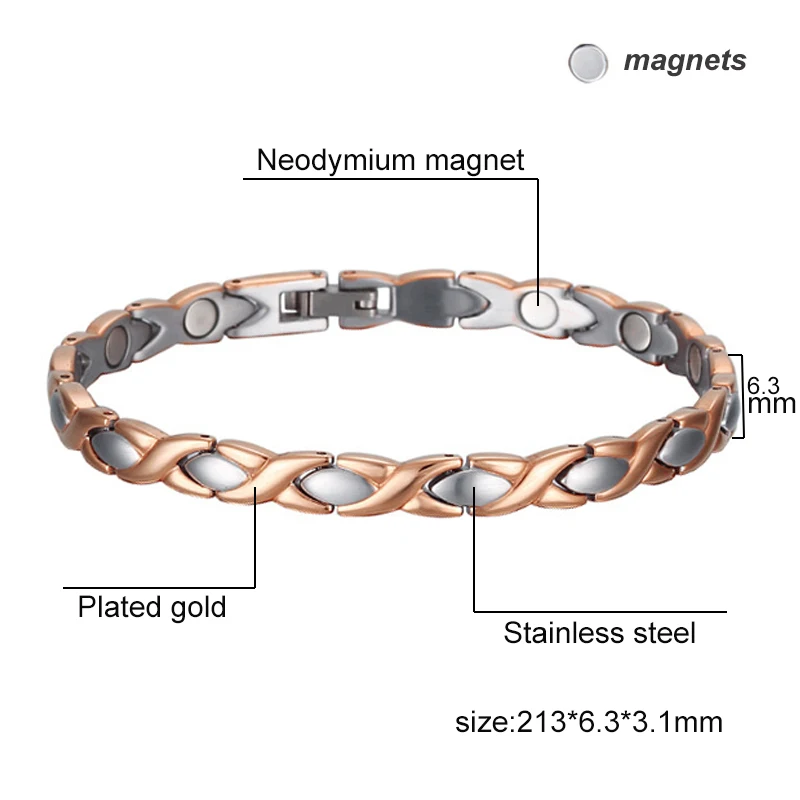 Magnetic Healthy Bracelets Jewellery Stainless Steel Chain For Women Rose Gold Color Cross Energy Bracelet Dropshipping