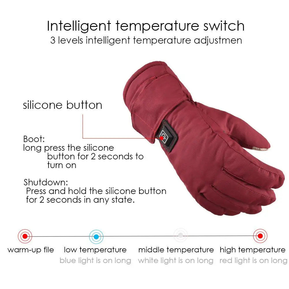 Guantes calefactables eléctricos recargables para mujer, resistentes al agua, temperatura ajustable, pantalla táctil, esquí, motocicleta, ciclismo