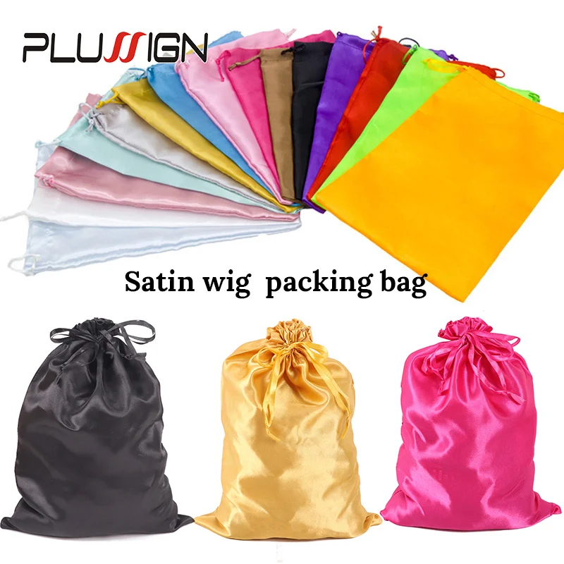 1/2/3 Buah/Lot Tas Rambut untuk Kemasan Bundel Satin Tas Wig 25*35Cm Ukuran Besar Satin Sutra Tas Kemasan Rambut dengan Tali