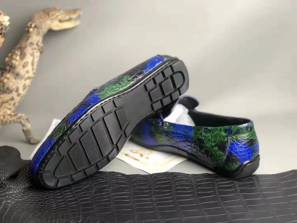 100% Genuine crocodile skin leather men fashion shoe sneaker sport shoe for men  with cow skin lining   camouflage coat green color men sneaker shoe