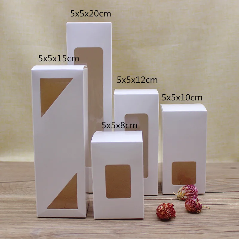 10pcs 5cm Series Size Rectangular Gifts Window Packaging Boxes 5x5x8/10/12/15/20cm Paper Box White Home Party Supplies Box