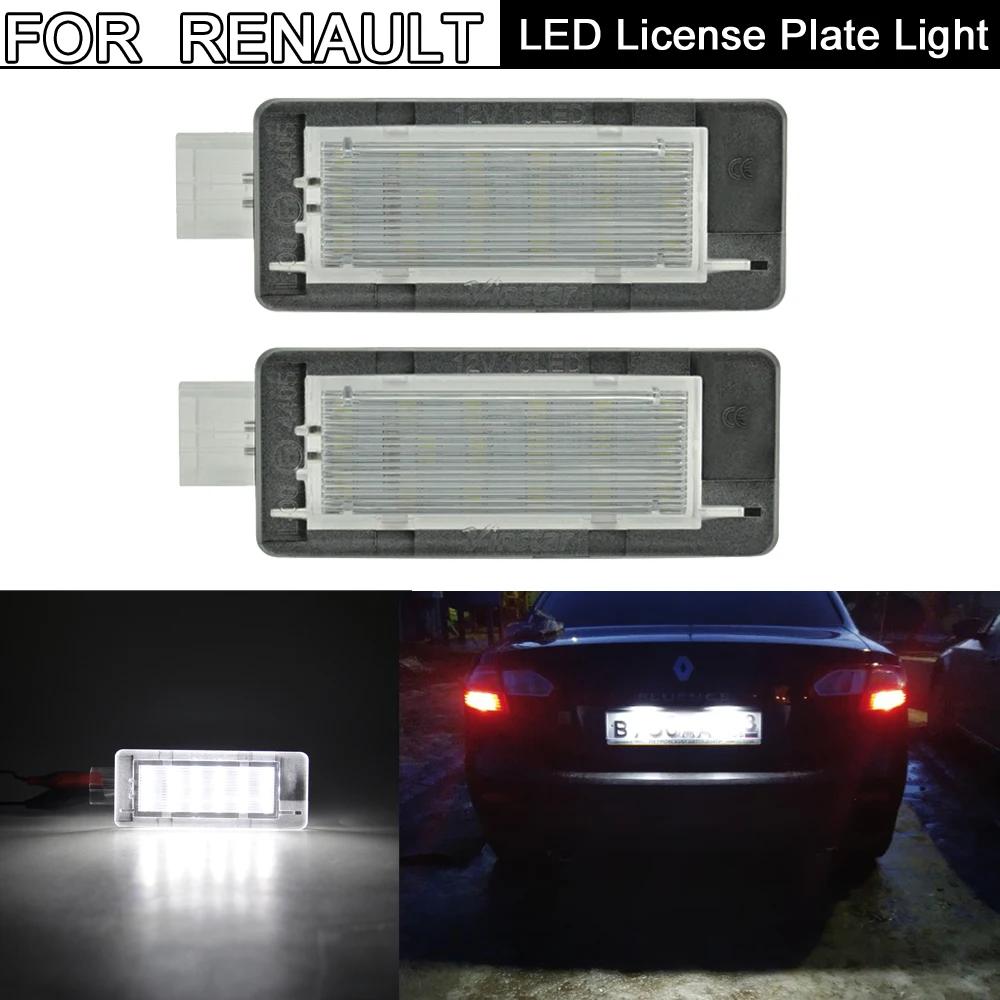 2Pcs LED Number License Plate Light For Renault Captur Espace Fluence Grand Scenic Laguna Latitude For Dacia Duster Lodgy Logan