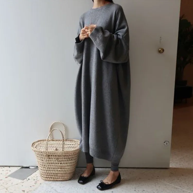 

Loose Winter Clothes Sweater Dress Women Pollover Thick Woman New Knitted Warm Korean Jumper Dresses Casual Solid 2022 Vestidos